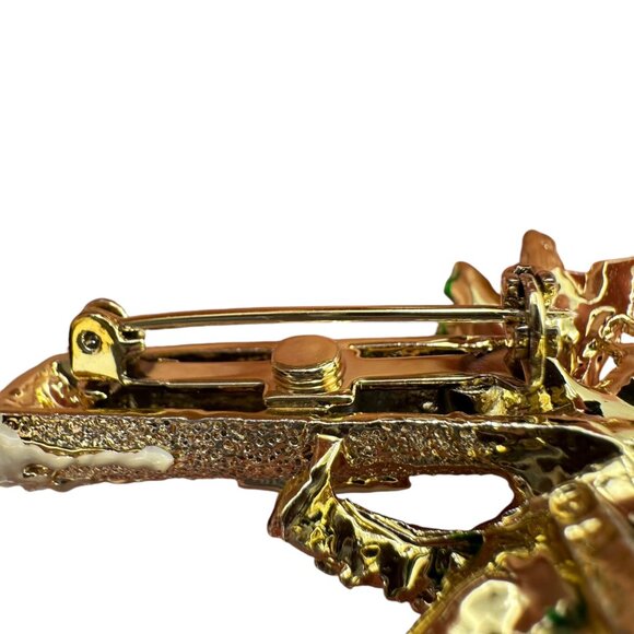 Vintage Gold Tone Candle Holly Christmas Brooch Holiday Jewelry Accessory - Picture 9 of 9